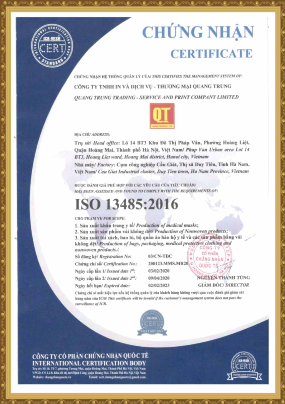 danh mục chứng nhận in Quang Trung