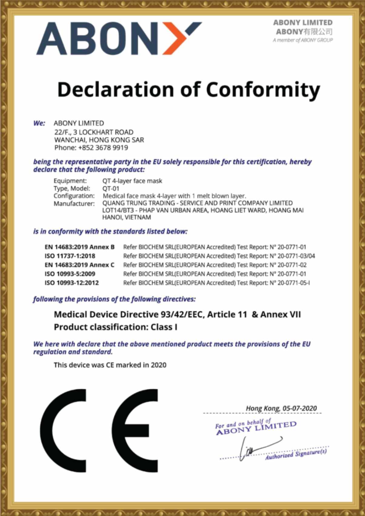 danh mục chứng nhận công ty in quang trung