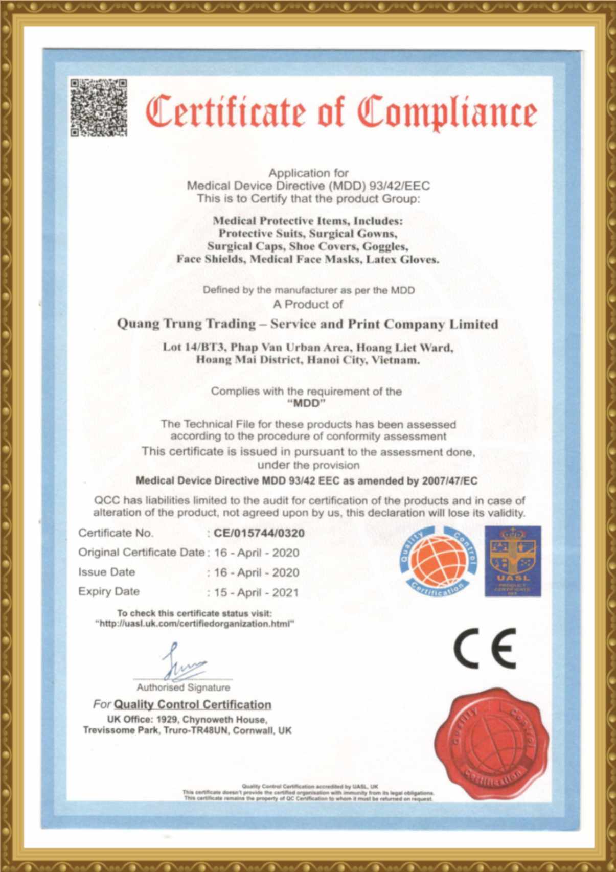 danh mục chứng nhận của công ty